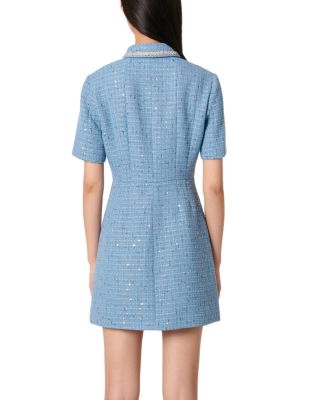 Sequin Embellished Tweed Short Dress