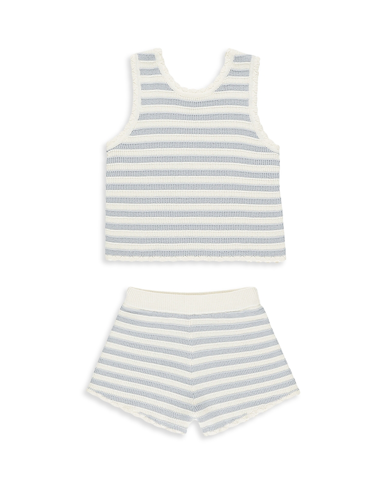 RYLEE + CRU GIRLS' CROCHET STRIPED TANK TOP & SHORT SET - LITTLE KID