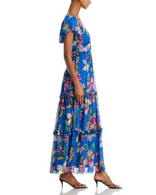 Floral Chiffon Flutter Sleeve Maxi Dress - Exclusive