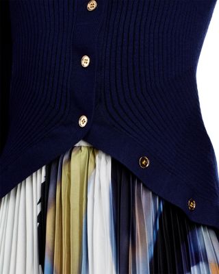 Button Front Rib Knit Asymmetrical Hem Sweater