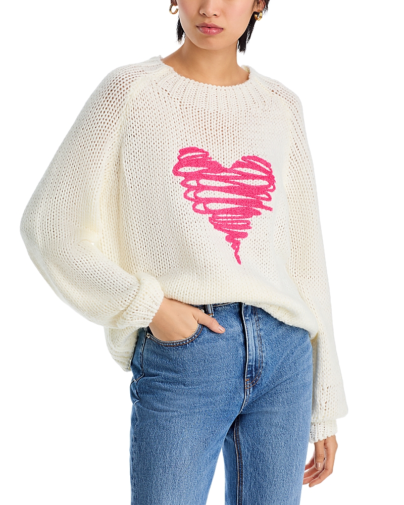 Shop Elan Heart Crewneck Sweater In Off White