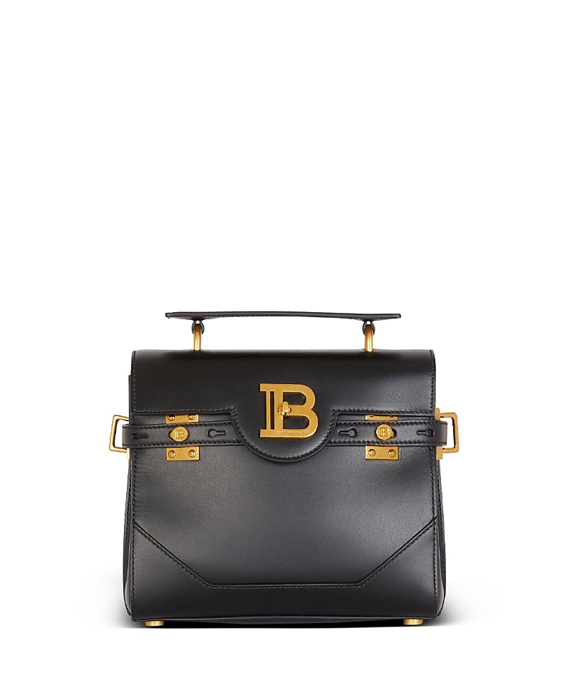 Balmain B-buzz 23 Monogram Leather Top Handle Bag In Black