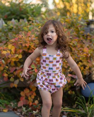 Girls' Cross Back Bubble Romper in Cassettes & Stars  - Baby, Little Kid