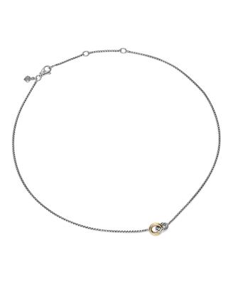 Petite Cable Linked Necklace in Sterling Silver with 14K Yellow Gold, 15-17&amp;quot;