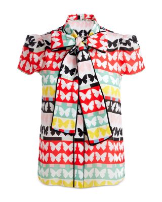 Alice and Olivia Jeannie Piped Bow Silk Top | Bloomingdale's