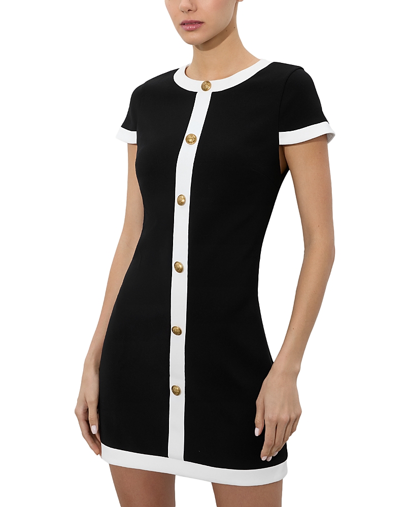 Shop Alice And Olivia Coley Button Front Mini Dress In Black/off White