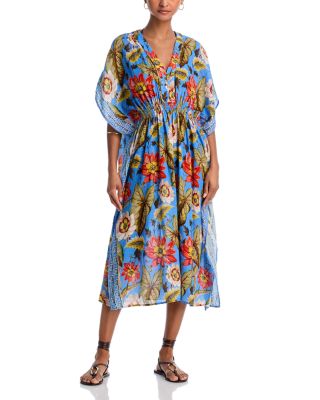 Tile Floral Maxi Caftan Swim Cover-Up