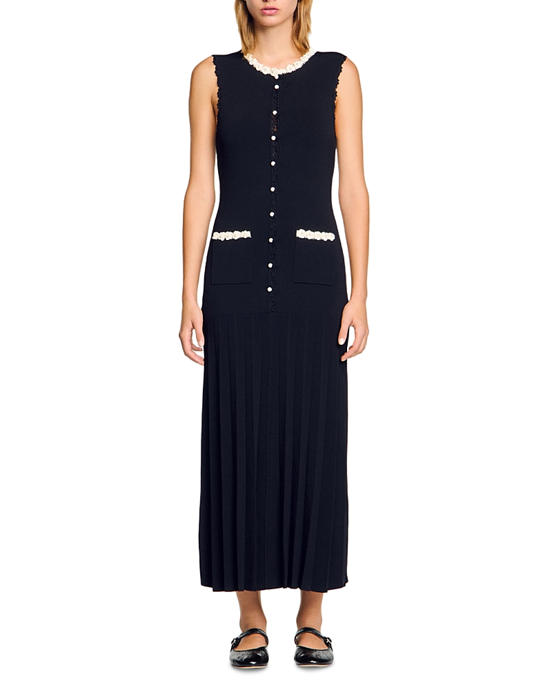 Sandro Long Dress with Crochet Detail