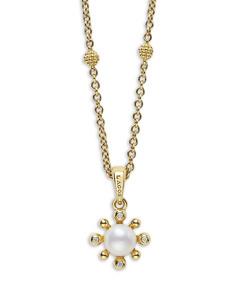 Lagos 18k Yellow Gold Luna Cultured Pearl & Diamond Fleur Pendant Necklace, 16-18 In Gold