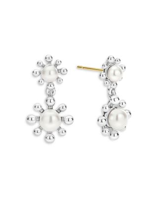 Sterling Silver Luna Cultured Pearl Fleur Drop Earrings