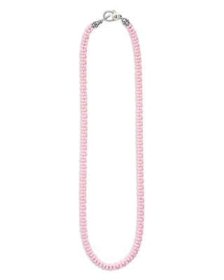 18K Yellow Gold & Sterling Silver Pink Caviar Ceramic Bead Collar Necklace, 16"