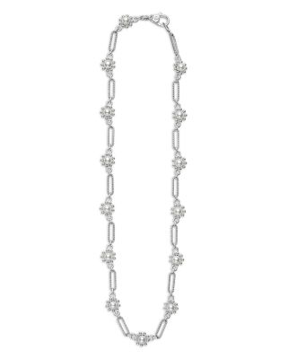 Sterling Silver Luna Cultured Pearl Fleur Link Necklace, 18" 