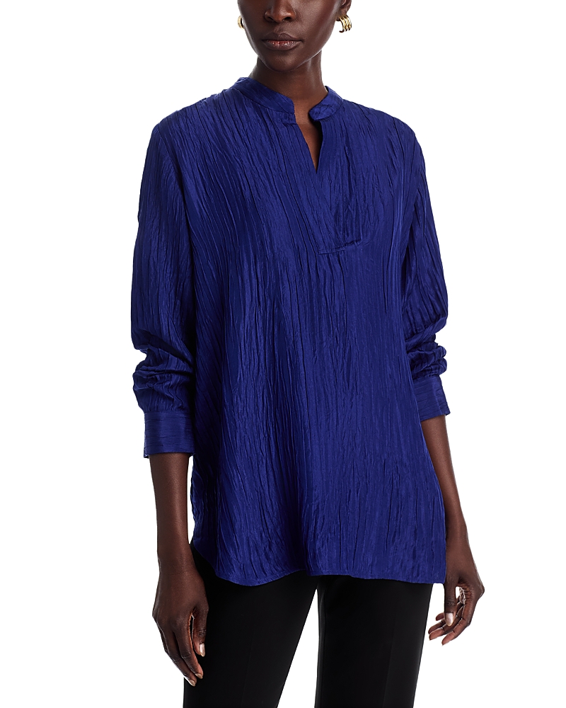 Eileen Fisher Mandarin Collar Textured Stretch Silk Tunic In Inifinity