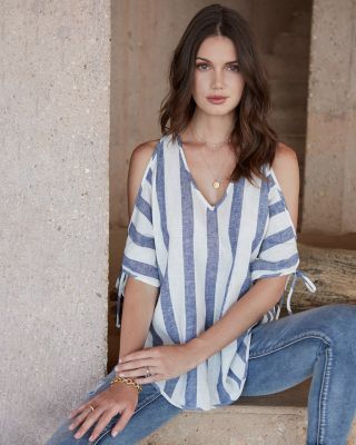 Cold Shoulder Tie Sleeve Top