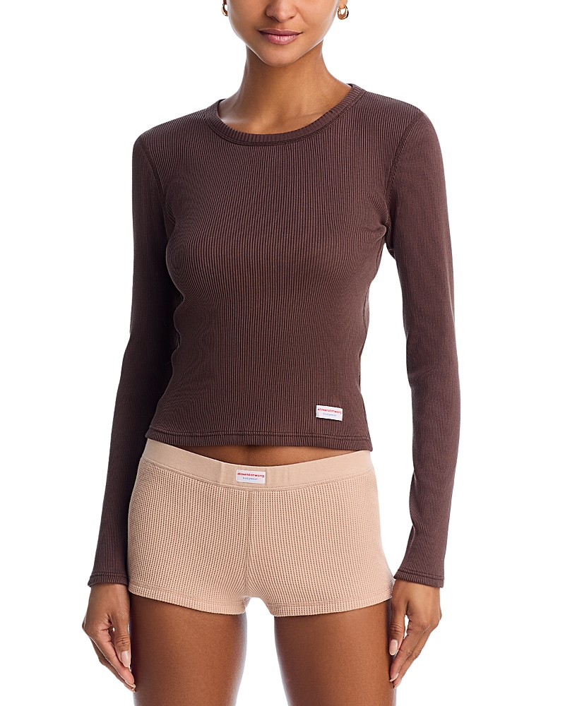 Alexander Wang Cotton Long Sleeve Tee In Chocolate