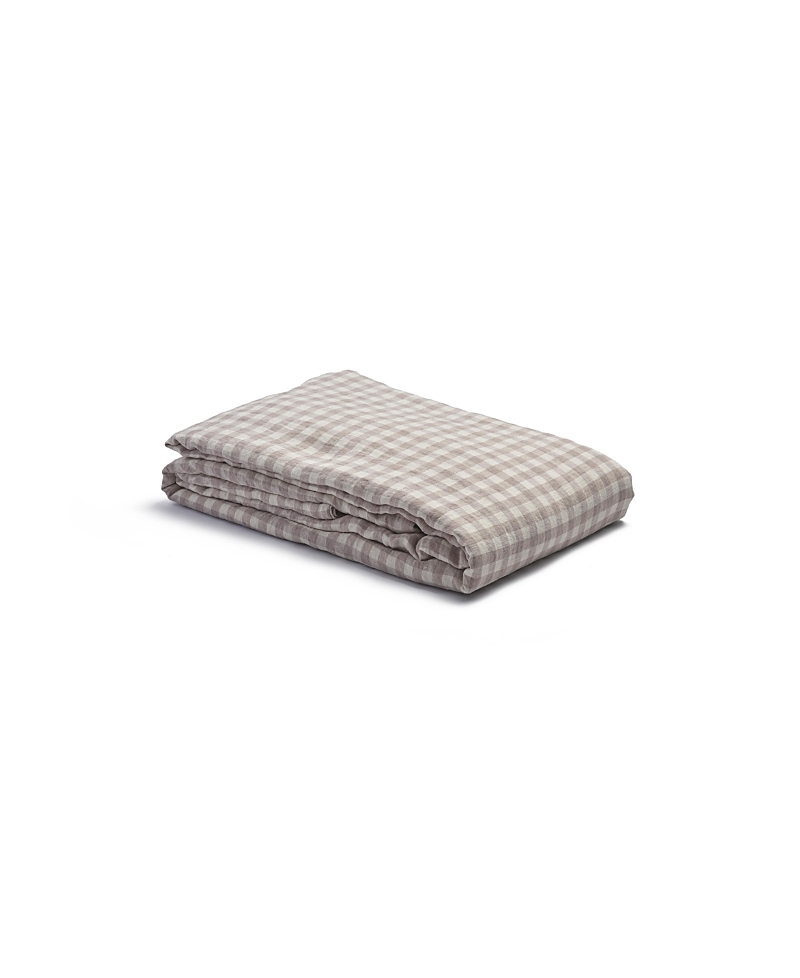 Piglet In Bed Gingham Linen Flat Sheet In Gray
