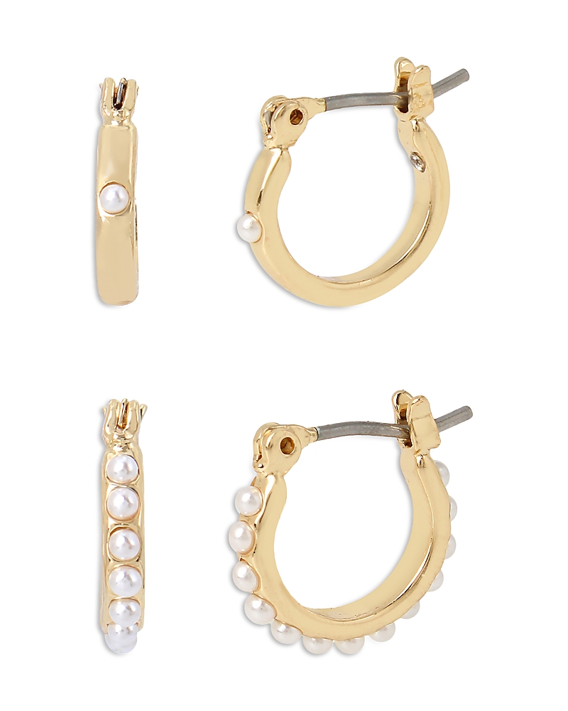 Allsaints Imitation Pearl Huggie Hoop Earrings in Gold Tone