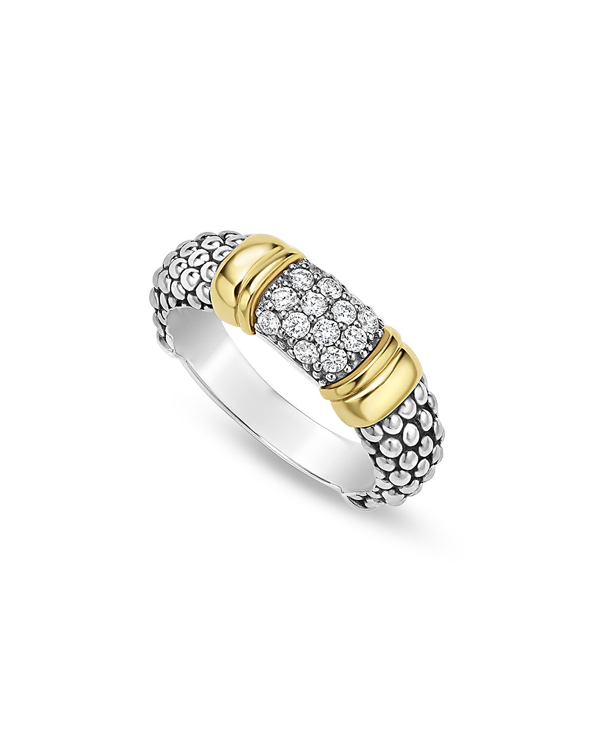 Lagos Two Tone Signature Caviar Diamond Ring, 0.266 tcw