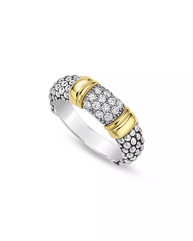 Lagos Two Tone Signature Caviar Diamond Ring, 0.266 tcw