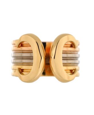 Pre-Owned Cartier 10mm Double C de Cartier Ring 18K Tricolor Gold