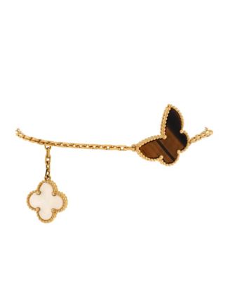 Pre-Owned Van Cleef & Arpels Lucky Alhambra 4 Motifs Bracelet 18K Gold with Carnelian, Malachite, Mother of Pearl and Tiger Eye