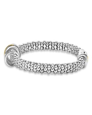 Two Tone Caviar Lux Five Ring Bracelet with Diamonds, 0.3 tcw