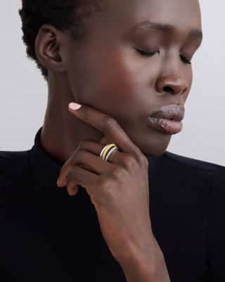 Two Tone Caviar Lux Three Row Diamond Ring, 0.135 tcw