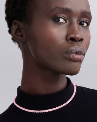 Sterling Silver Pink Caviar Ceramic Rope Necklace, 18"