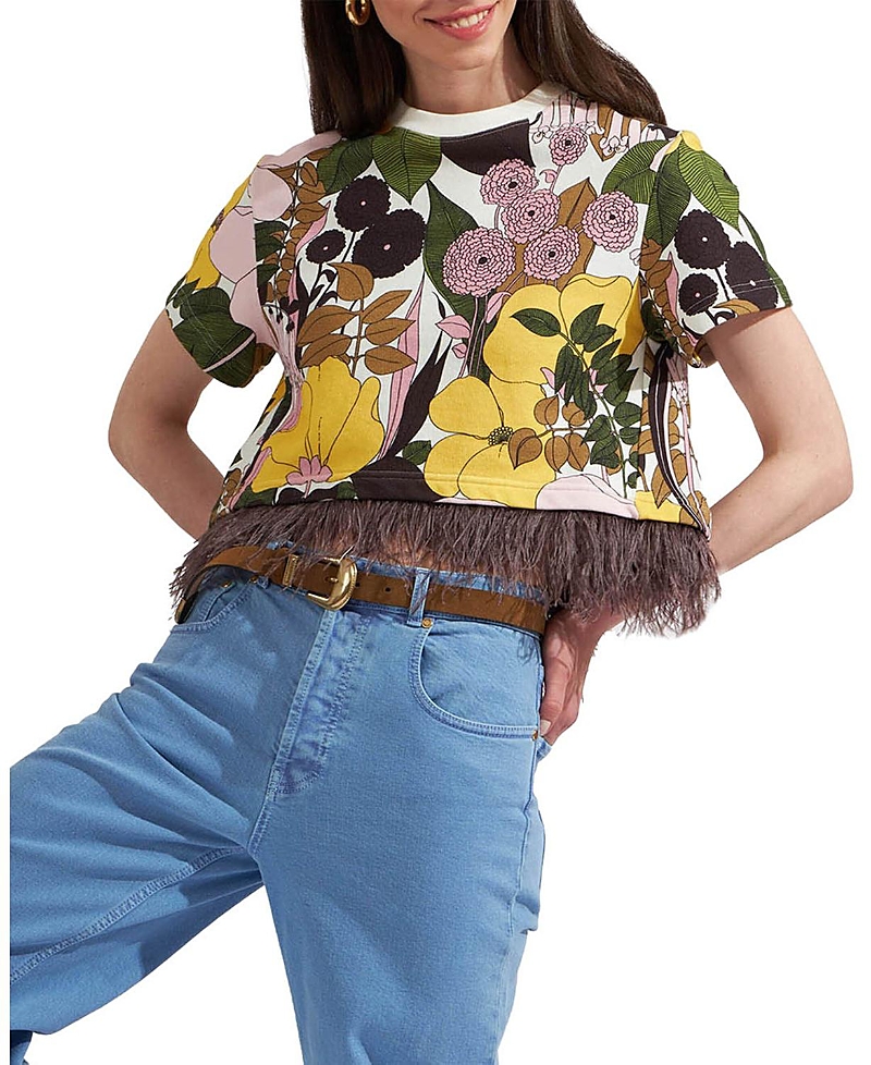 La Doublej La Scala Tee In Big Flower Rose Pink