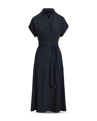 【Ralph Lauren】Polka-Dot Belted Crepe Dress ☆ ドレスワンピ Lauren Ralph Lauren Women's Polka-Dot Belted Crepe Dress