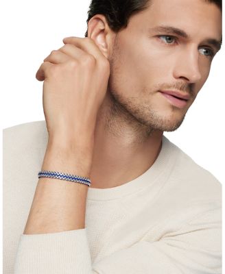 Men's Woven Box Chain Bracelet in Sterling Silver with Nylon, 10mm