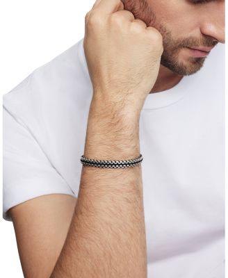 Men&#39;s Woven Box Chain Bracelet in Sterling Silver with Nylon, 10mm