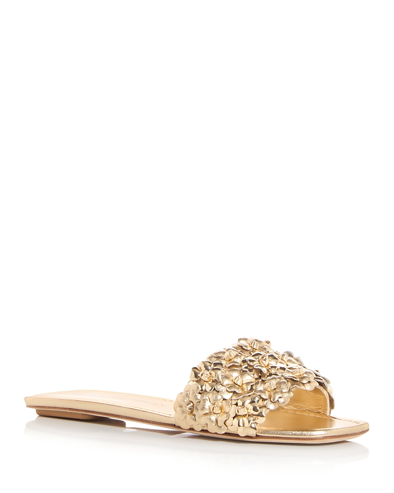 Stuart Weitzman Meadow Slide Floral Embellishments In Golden