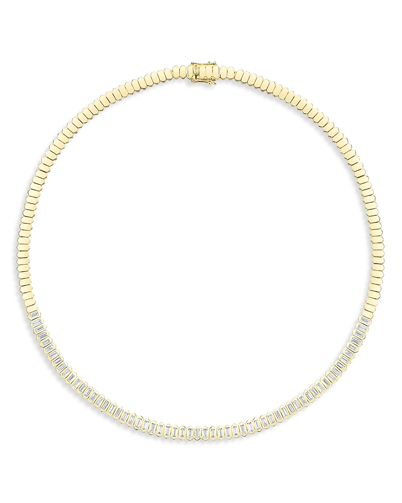 Shy Creation 14k Yellow Gold Bailey Diamond Baguette Tennis Necklace, 17 In Gold