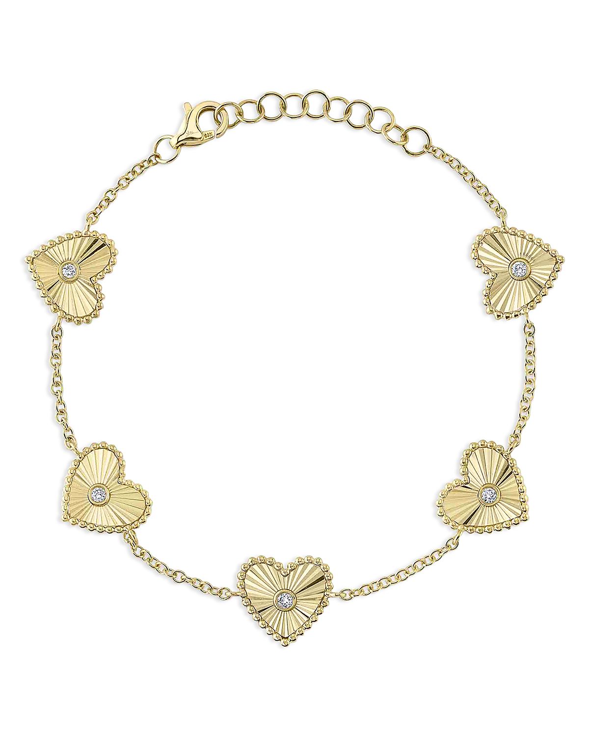 Shy Creation 14K Gold Kate Diamond Bezel Heart Link Bracelet