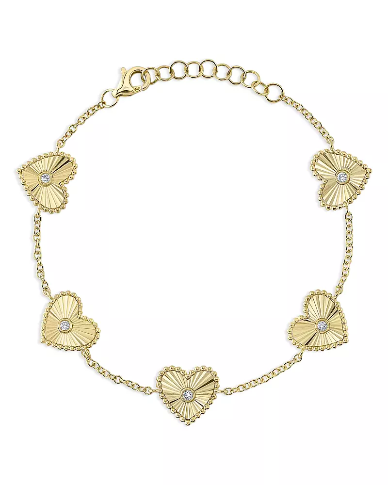 Shy Creation 14K Gold Kate Diamond Bezel Heart Link Bracelet