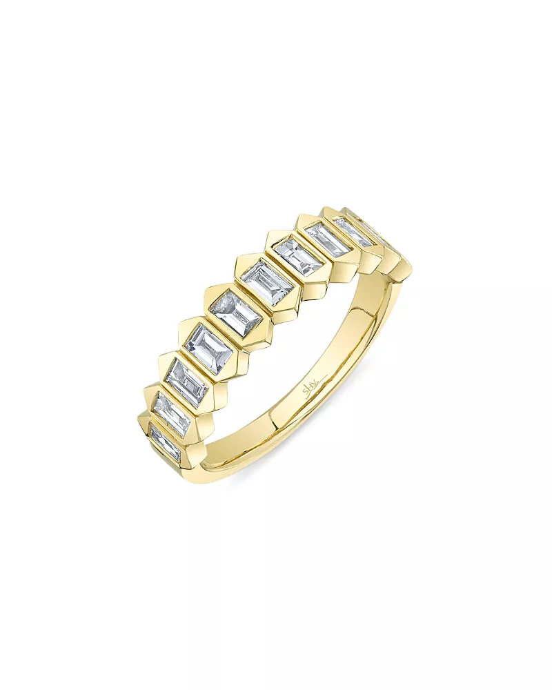Shy Creation 14k Yellow Gold Bailey Diamond Baguette Band
