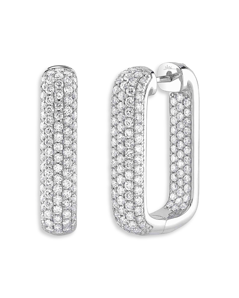 Shy Creation 14k White Gold Kate Diamond Pave Rectangle Hoop Earrings, 2.11 Ct. T. W. In White