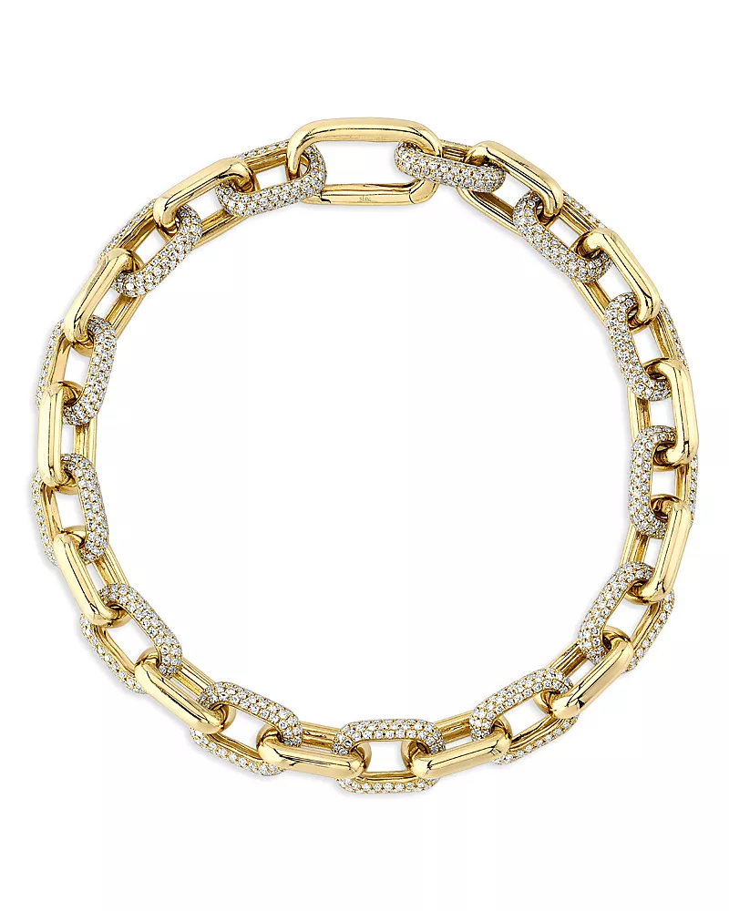 Shy Creation 14K Gold Colette Diamond Pave Paperclip Link Bracelet
