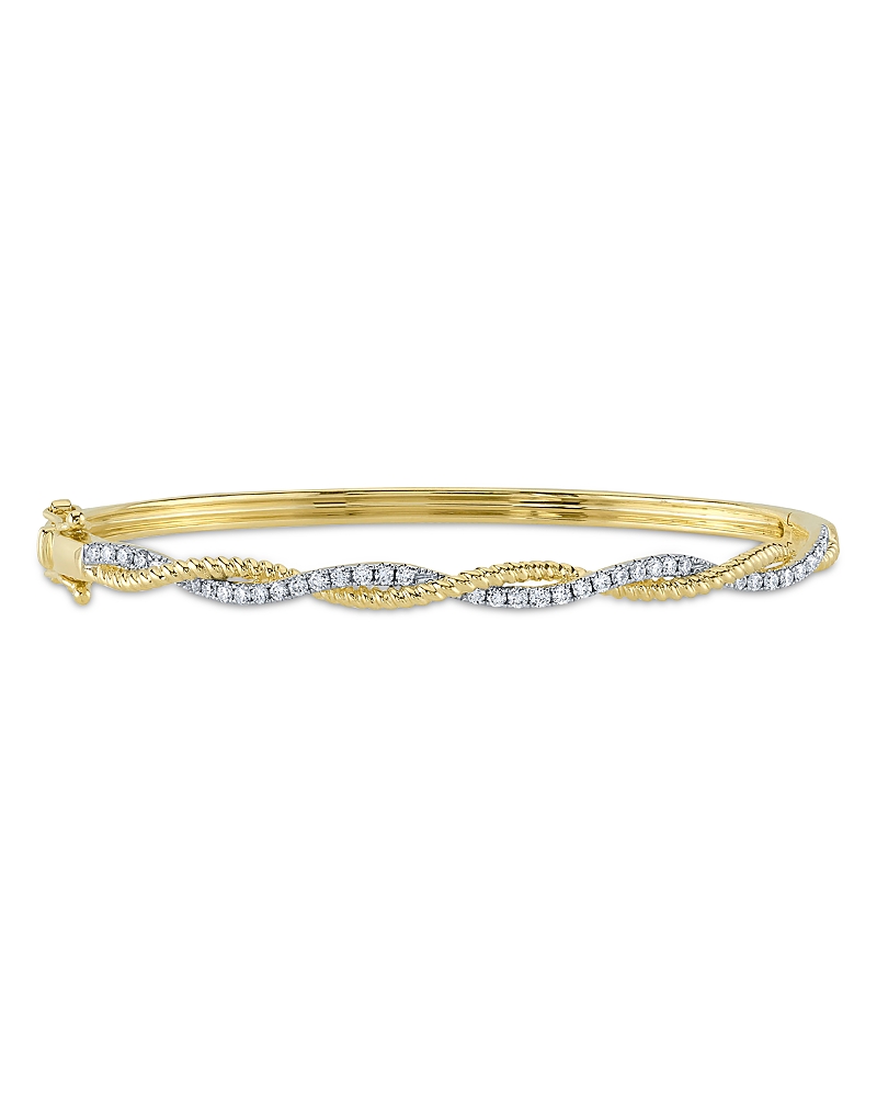Shy Creation 14k Gold Kate Diamond Entwined Bangle Bracelet In Gold
