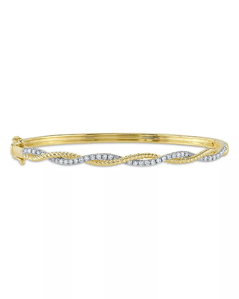 Shy Creation 14K Gold Kate Diamond Entwined Bangle Bracelet