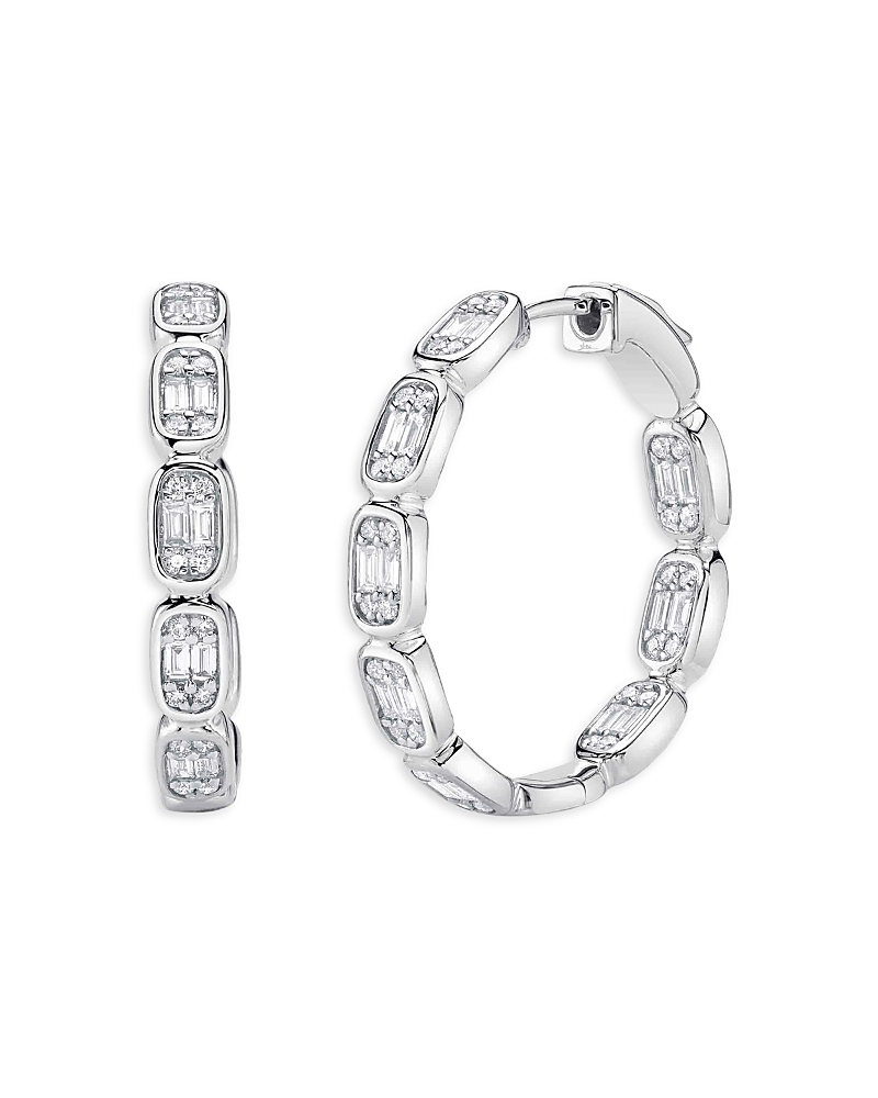 Shy Creation 14k White Gold Aleera Diamond Baguette & Round Cluster Small Hoop Earrings In White