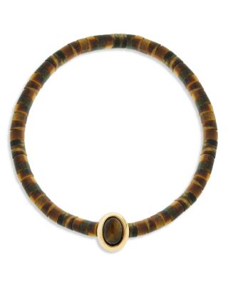 Luis Morais 14K Yellow Gold Tiger's Eye Oval Eye of the Idol Beaded Bracelet