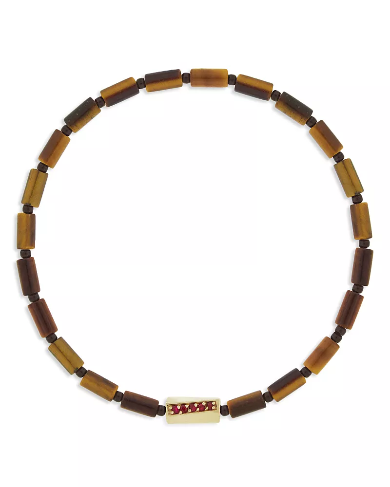 Luis Morais Men's Ruby Twisted Hexagon Tiger's Eye Beaded Bracelet