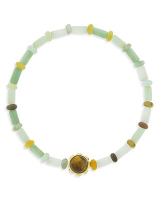 Men's 14K Yellow Gold Black Diamond Cabochon Collar Beaded Bracelet