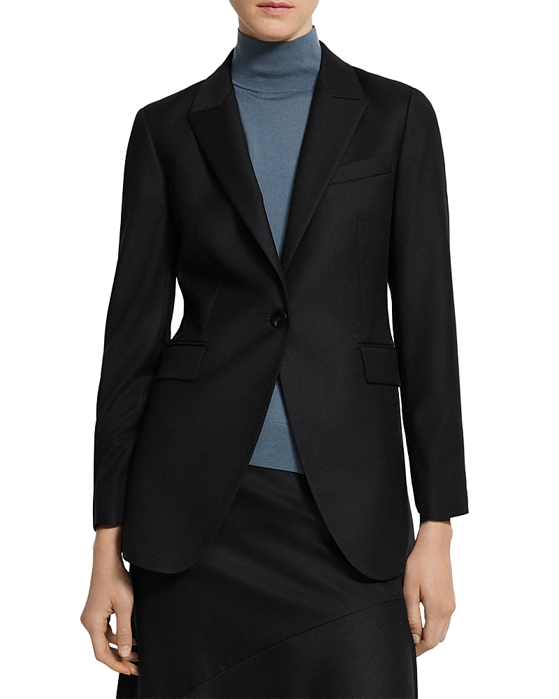 Theory Single-breasted Blazer In Wool Flannel In Black