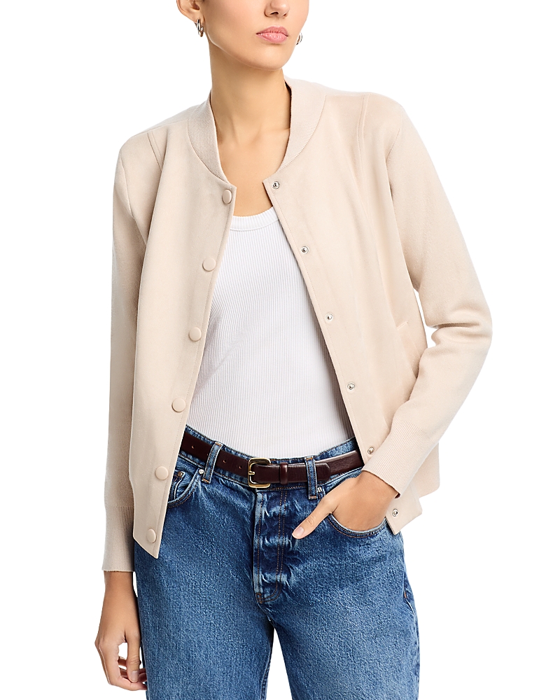Sioni Faux Suede Snap Closure Bomber Jacket
