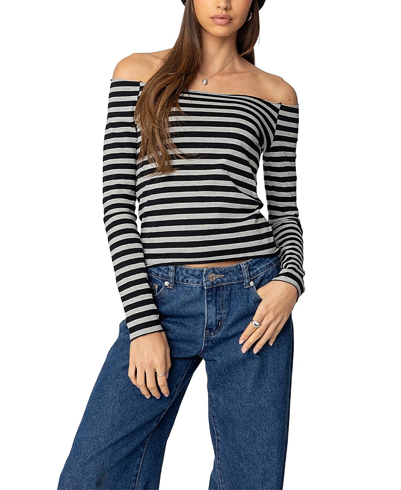 EDIKTED NELLIGAN STRIPED OFF SHOULDER TOP
