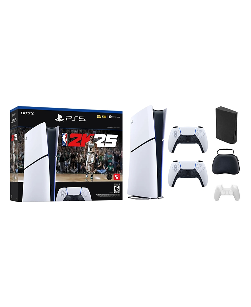 Sony PlayStation 5 Slim Console Digital Edition Nba 2K25 Bundle with White Controller and Accessories