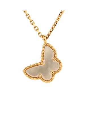Pre-Owned Van Cleef & Arpels Sweet Alhambra Butterfly Pendant Necklace 18K Gold and Mother of Pearl